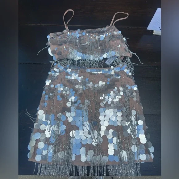 Nasty Gal Silver Sequin Fringe Two-Piece Set - Picture 5 of 6